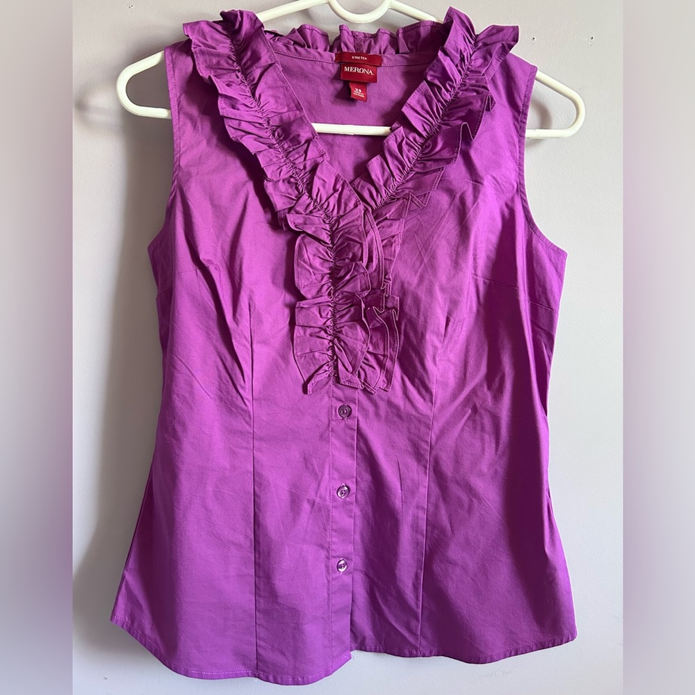 Merona Purple Sleeveless Blouse with Ruffled Neckline Size XS